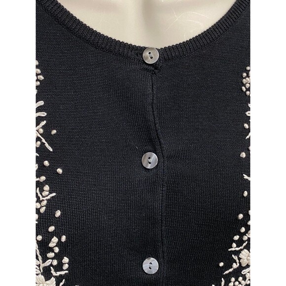 Chelsea Cambell Silk Cotton Blend black cream embroidered Cardigan Sweater Sz M - Picture 5 of 8